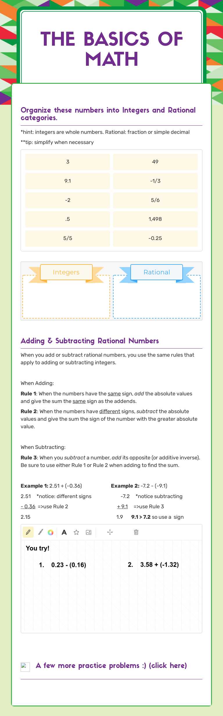 The Basics
of math worksheet preview image