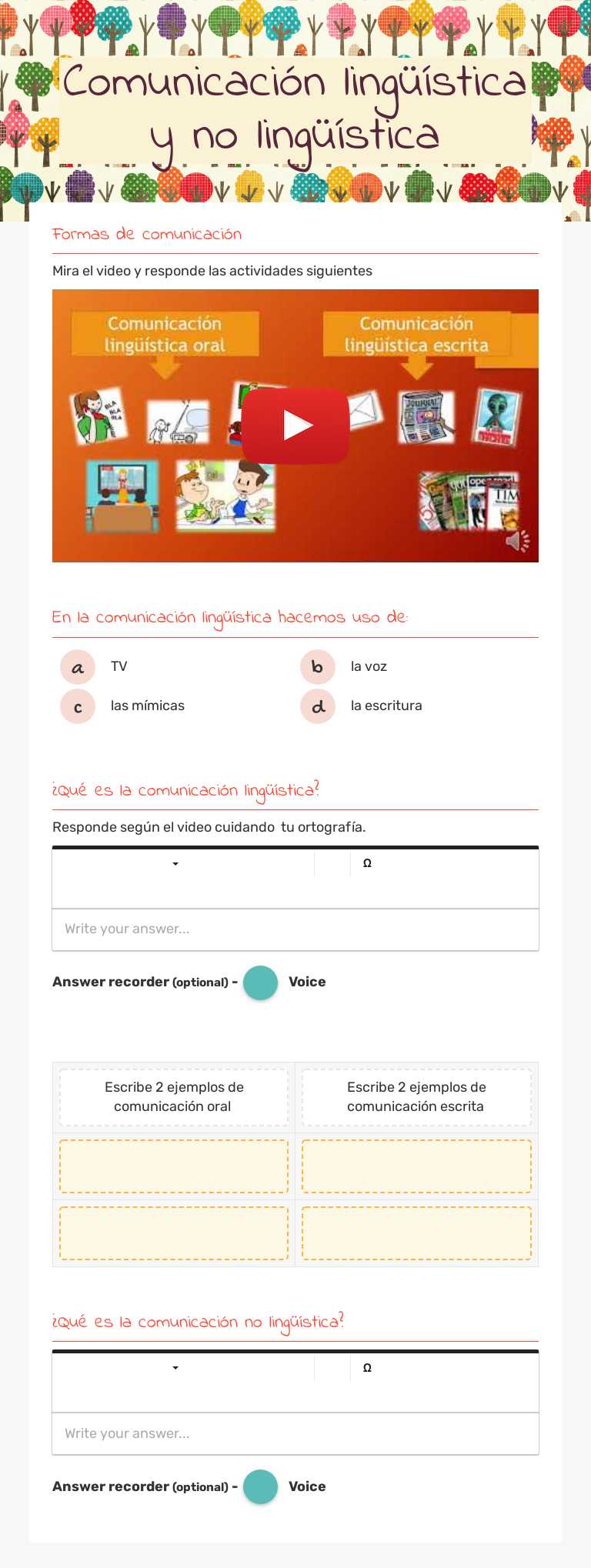 Comunicación lingüística y no lingüística worksheet preview image