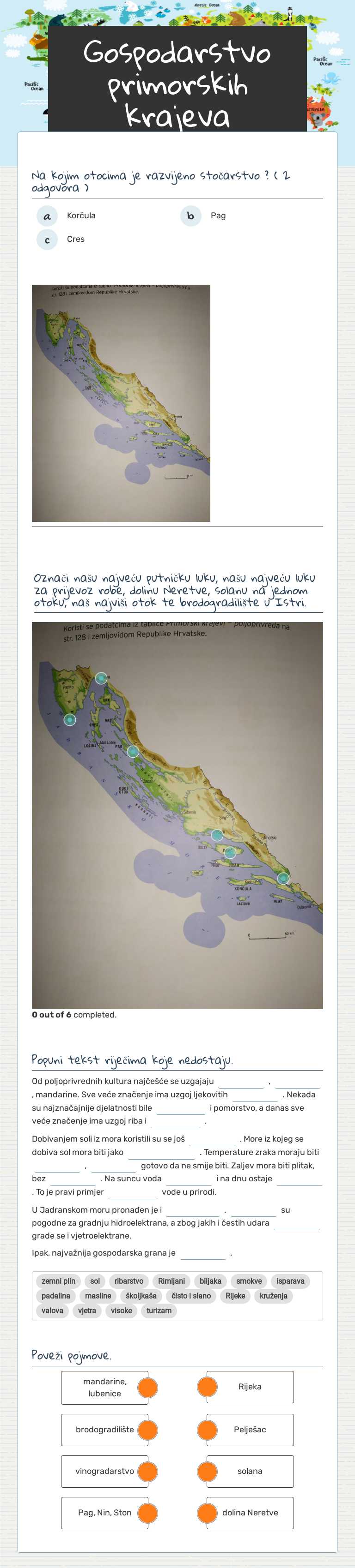 Gospodarstvo primorskih krajeva Grade 4 worksheet preview