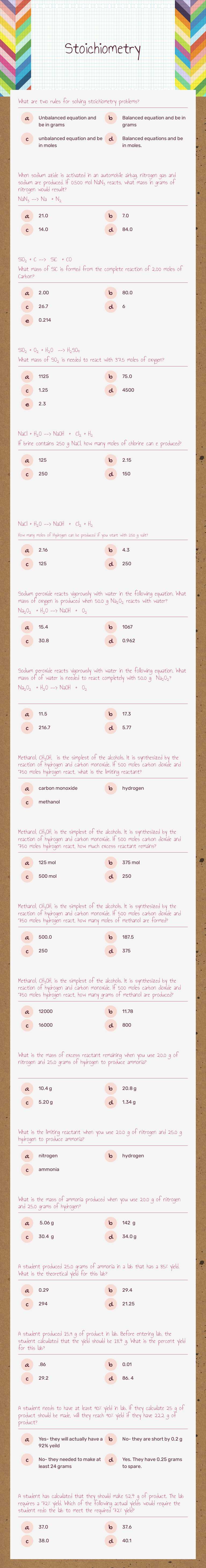 Stoichiometry worksheet preview image