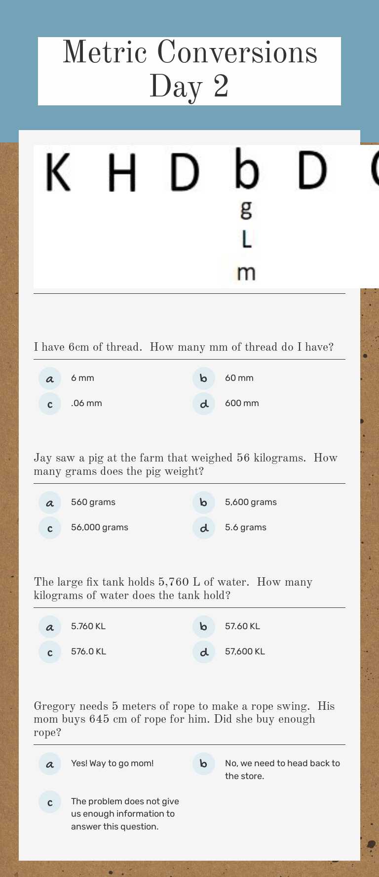 Metric Conversions 
Day 2 worksheet preview image