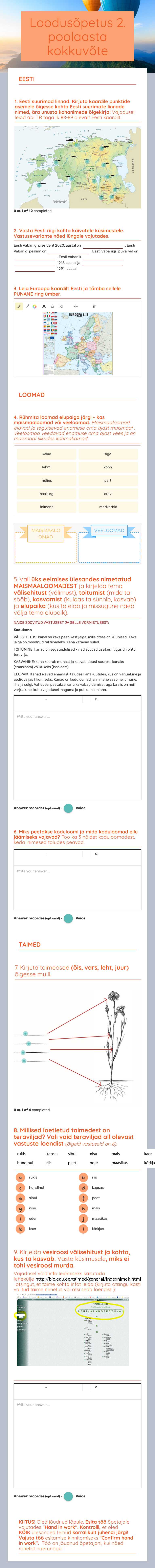 Loodusõpetus 2. poolaasta kokkuvõte worksheet preview image