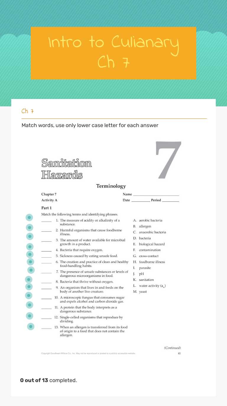 Intro to Culianary Ch 7 worksheet preview image