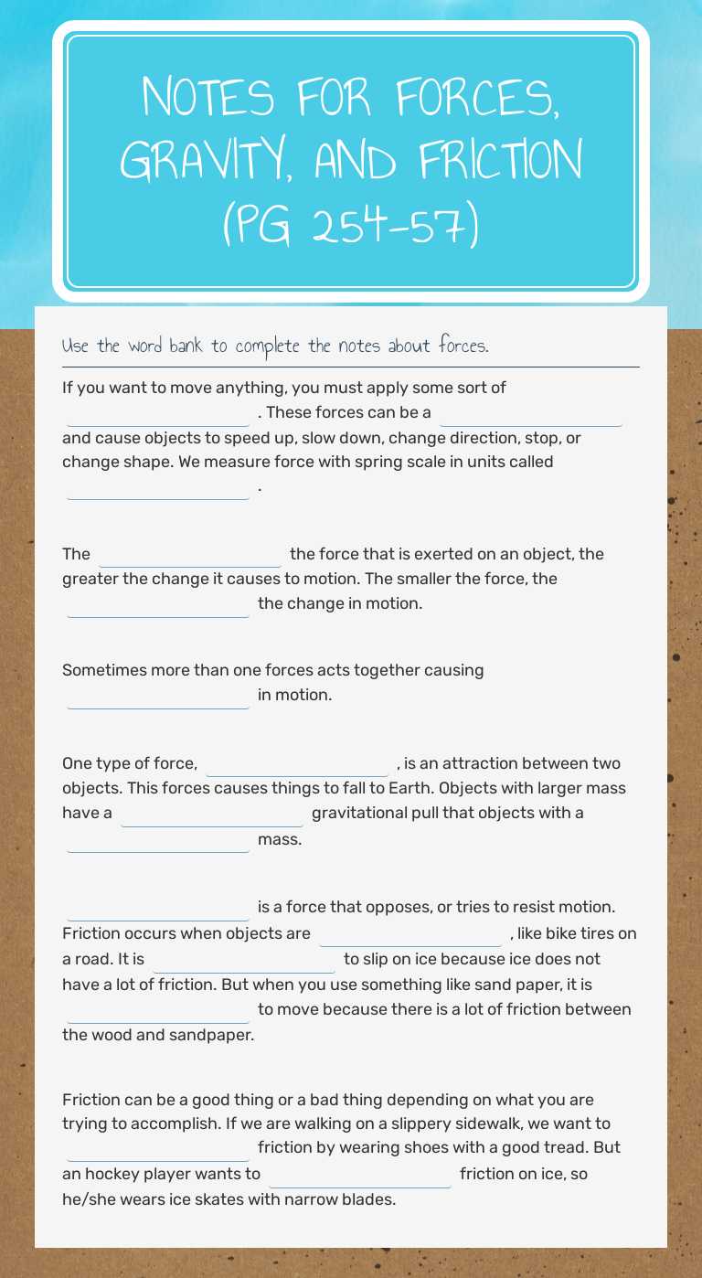 Notes for Forces, Gravity, and Friction (pg 254-57) worksheet preview image