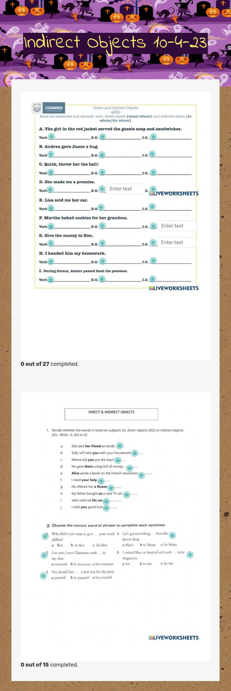Indirect Objects 10-4-23 worksheet preview image