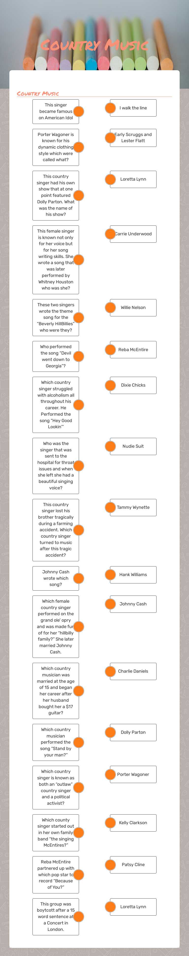 Country Music worksheet preview image