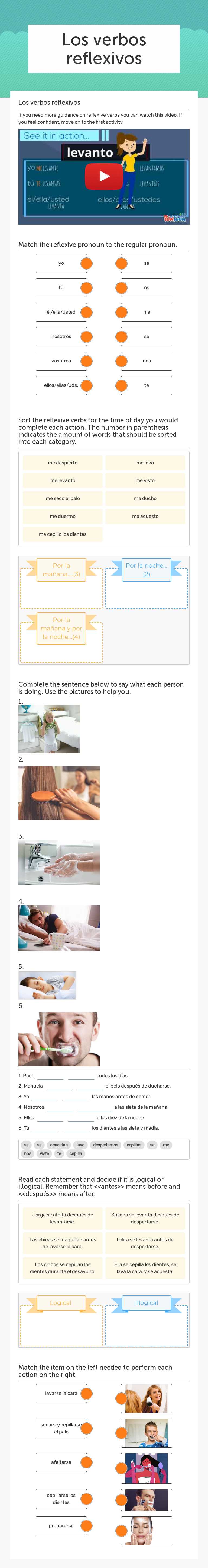 Los verbos reflexivos worksheet preview image