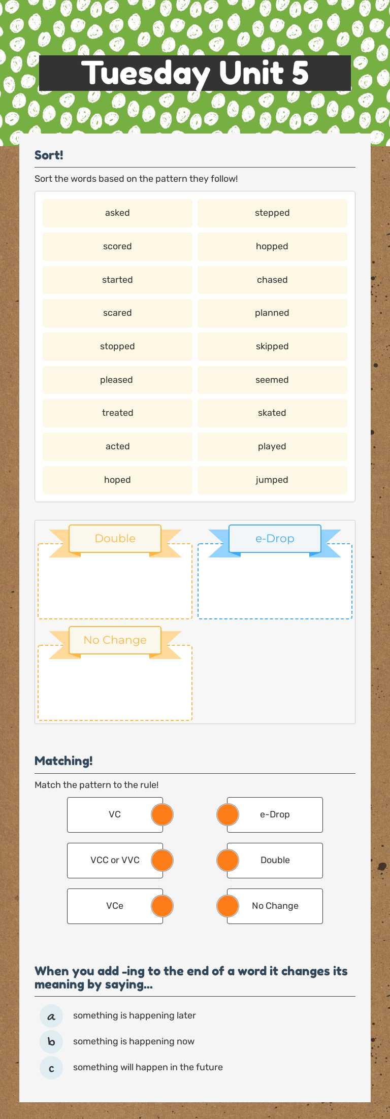Tuesday 
Unit 5 worksheet preview image
