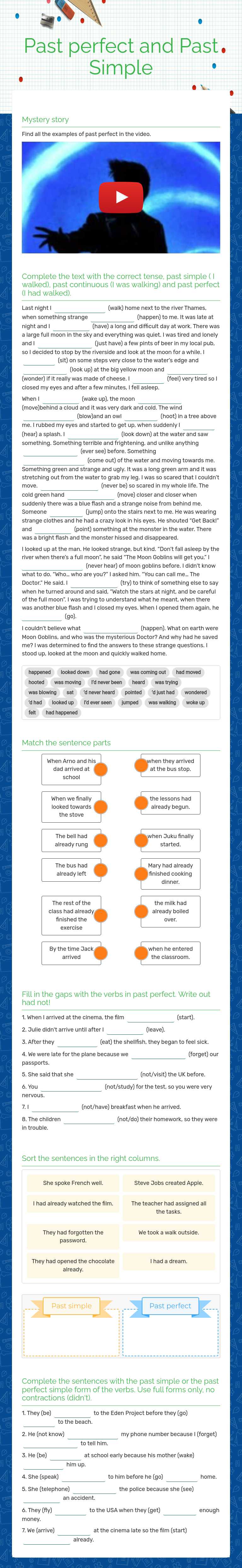 Past perfect and Past Simple worksheet preview image