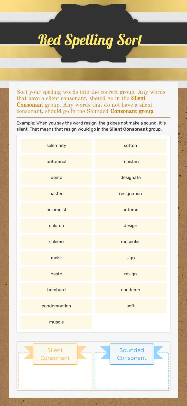 Red Spelling Sort worksheet preview image