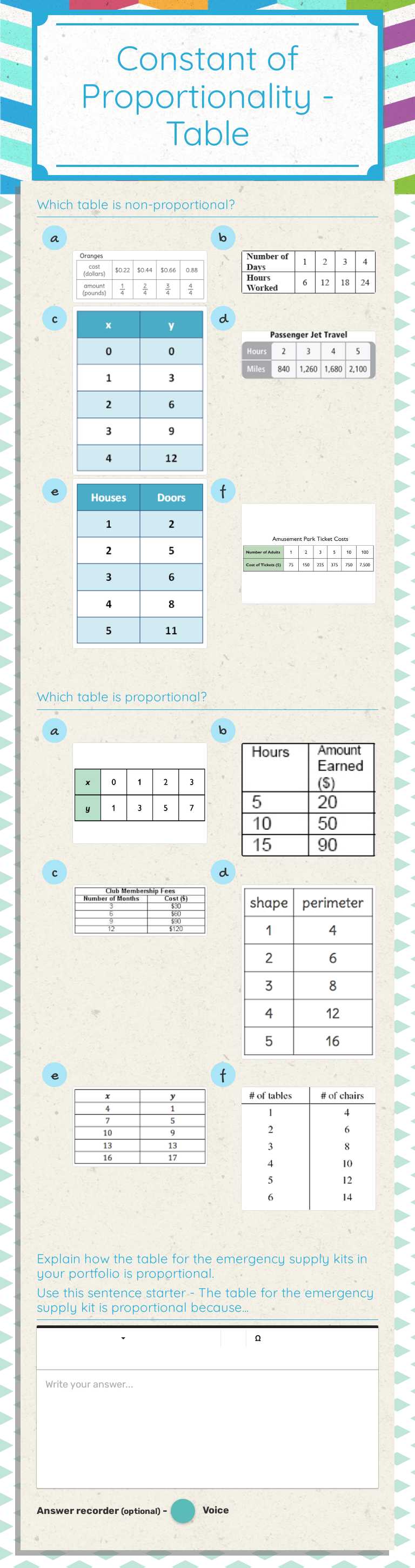 Constant of Proportionality - Table worksheet preview image