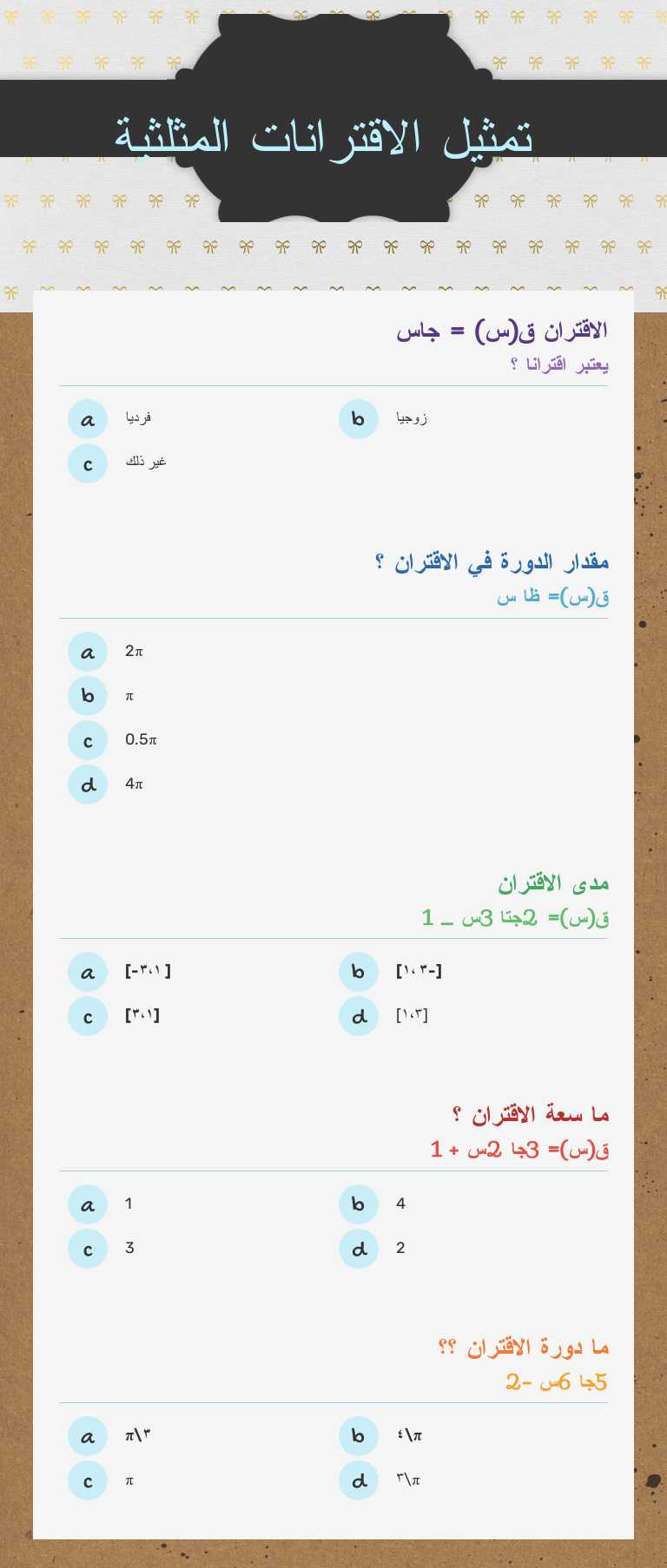 تمثيل الاقترانات المثلثية worksheet preview image