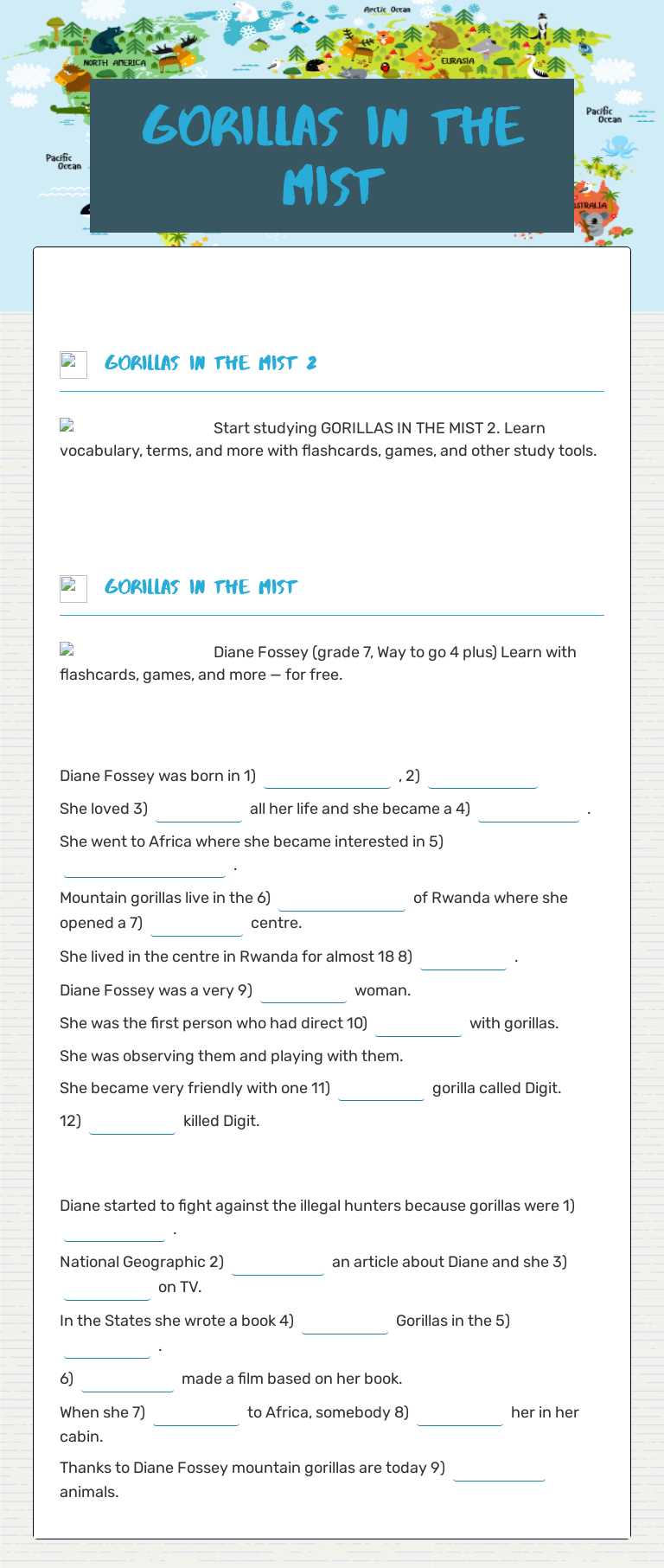 GORILLAS IN THE MIST Grade 7 worksheet preview