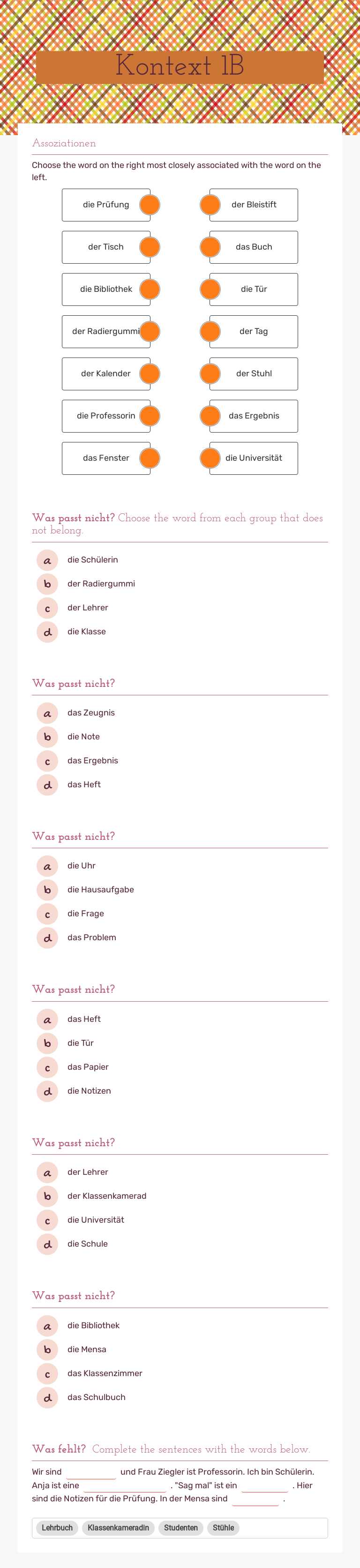 Kontext 1B Grade 9 worksheet preview
