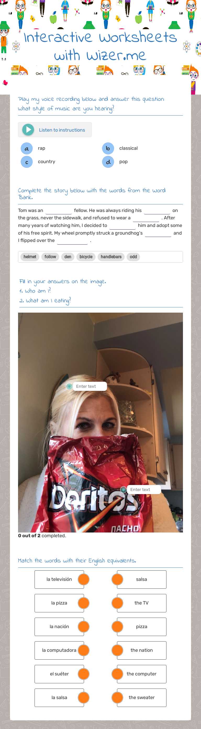 Interactive Worksheets with Wizer.me worksheet preview image