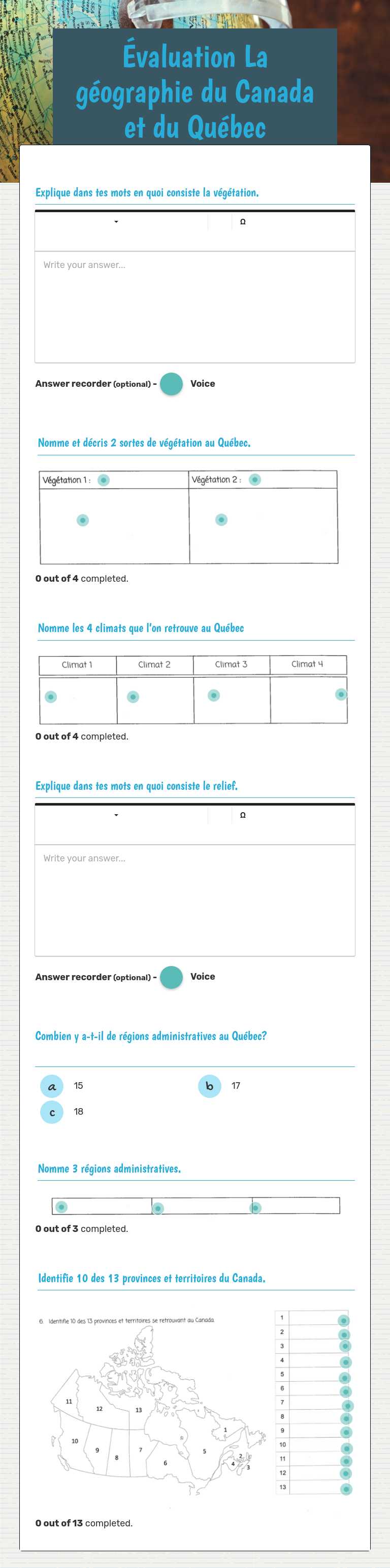 Évaluation                 La géographie du Canada et du Québec worksheet preview image