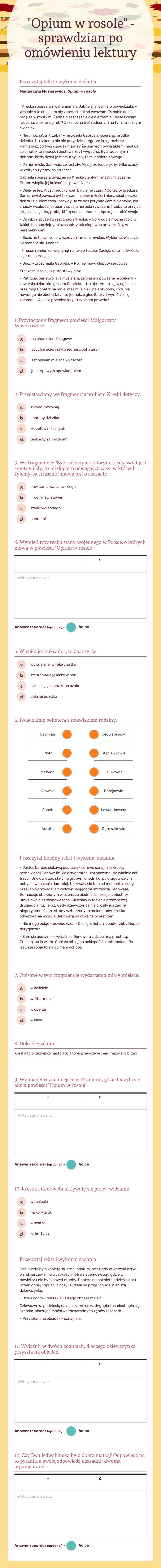 "Opium w rosole" - sprawdzian po omówieniu lektury worksheet preview image
