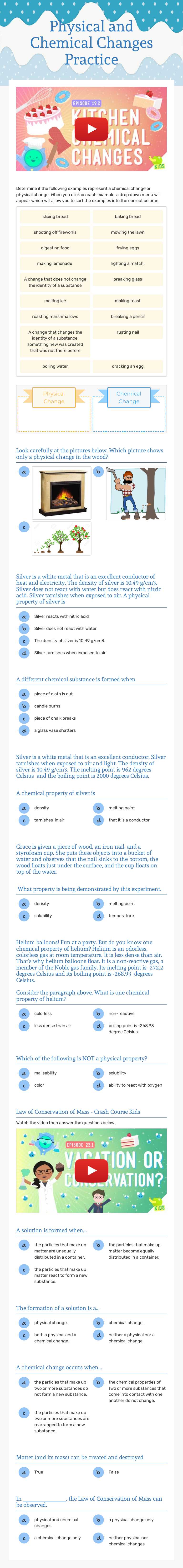 Physical and Chemical Changes Practice worksheet preview image