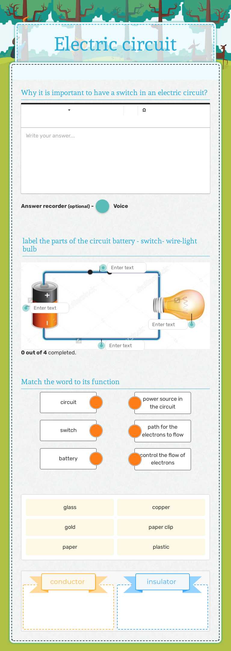 Electric circuit Grade 4 worksheet preview