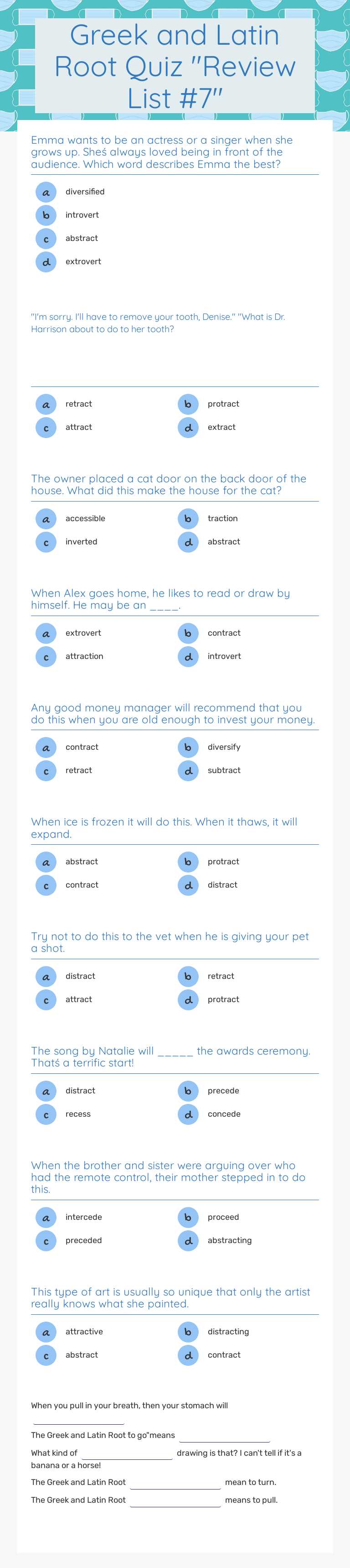 Greek and Latin Root Quiz 
"Review List #7" worksheet preview image