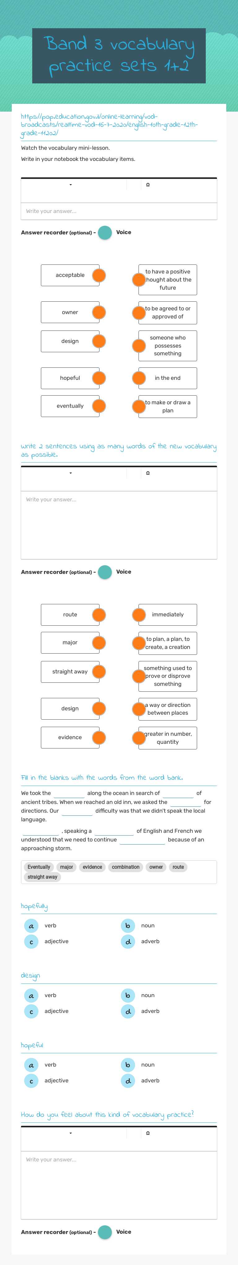 Band 3 vocabulary practice sets 1+2 worksheet preview image