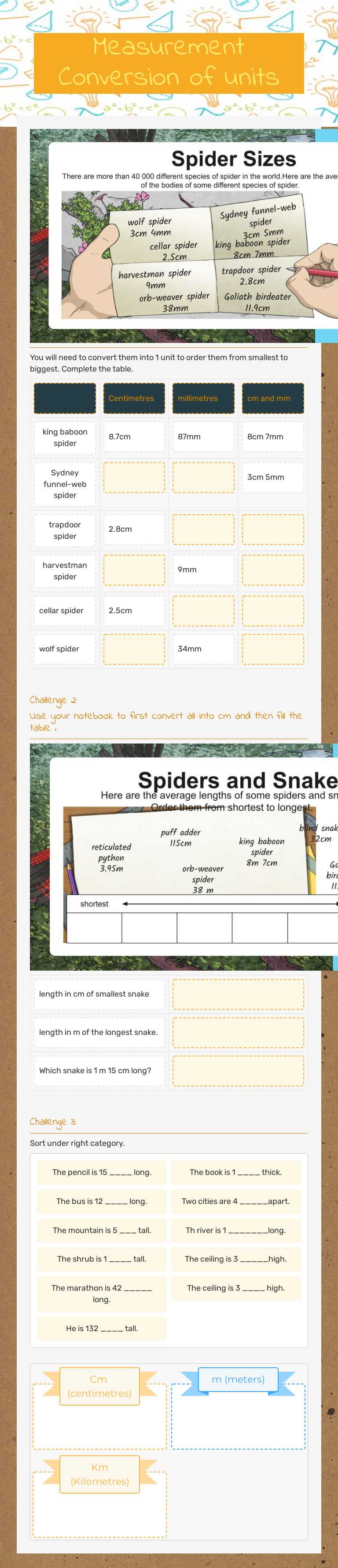 Measurement Conversion of units worksheet preview image