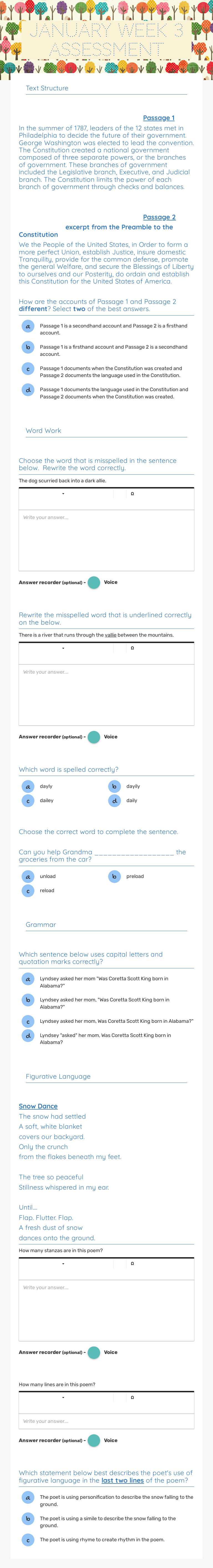January Week 3 Assessment worksheet preview image