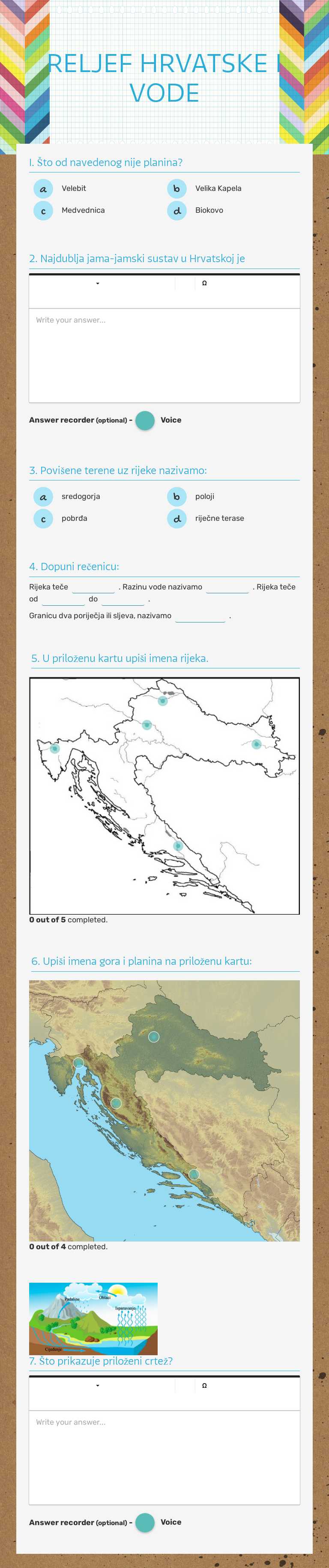 RELJEF HRVATSKE I VODE worksheet preview image