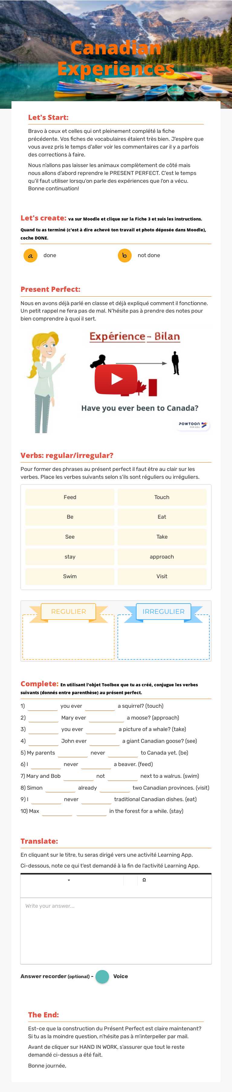 Canadian Experiences worksheet preview image