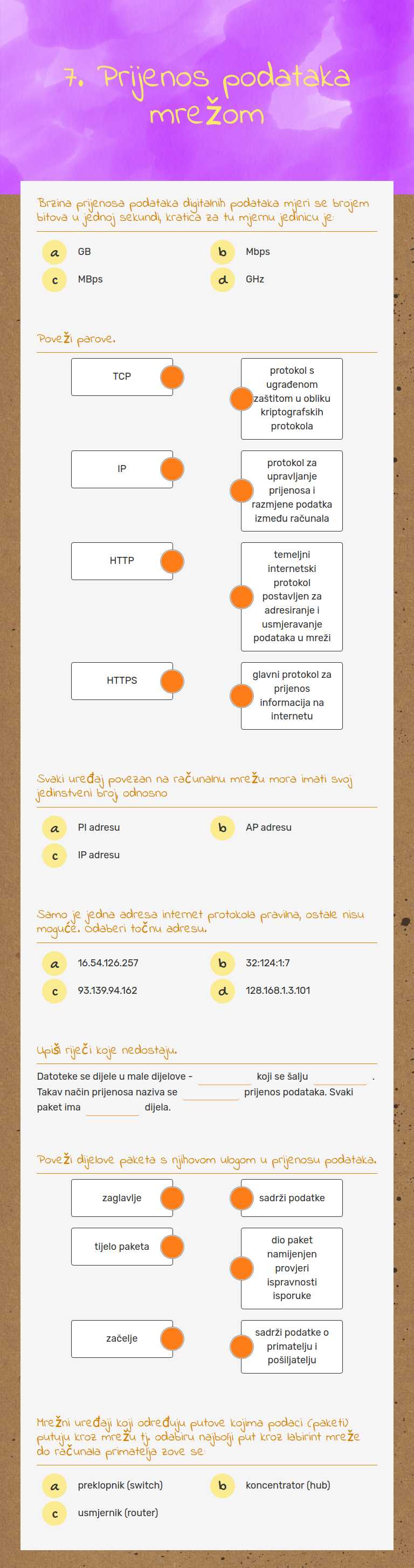 7. Prijenos podataka mrežom Grade 7 worksheet preview
