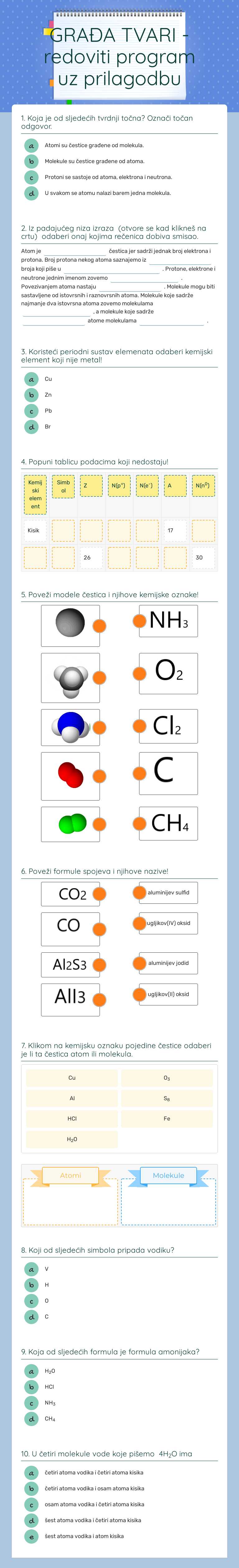 GRAĐA TVARI - redoviti program uz prilagodbu Grade 7 worksheet preview