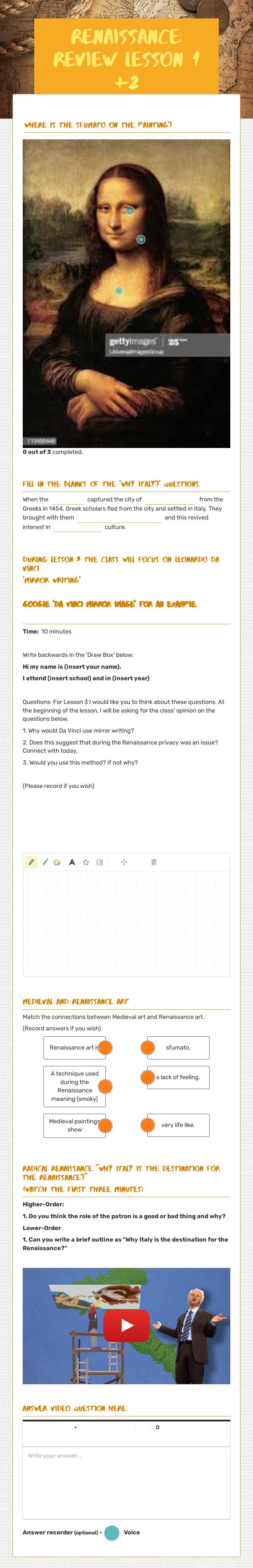 Renaissance: 
  Review lesson  1 +2 Grade 7 worksheet preview