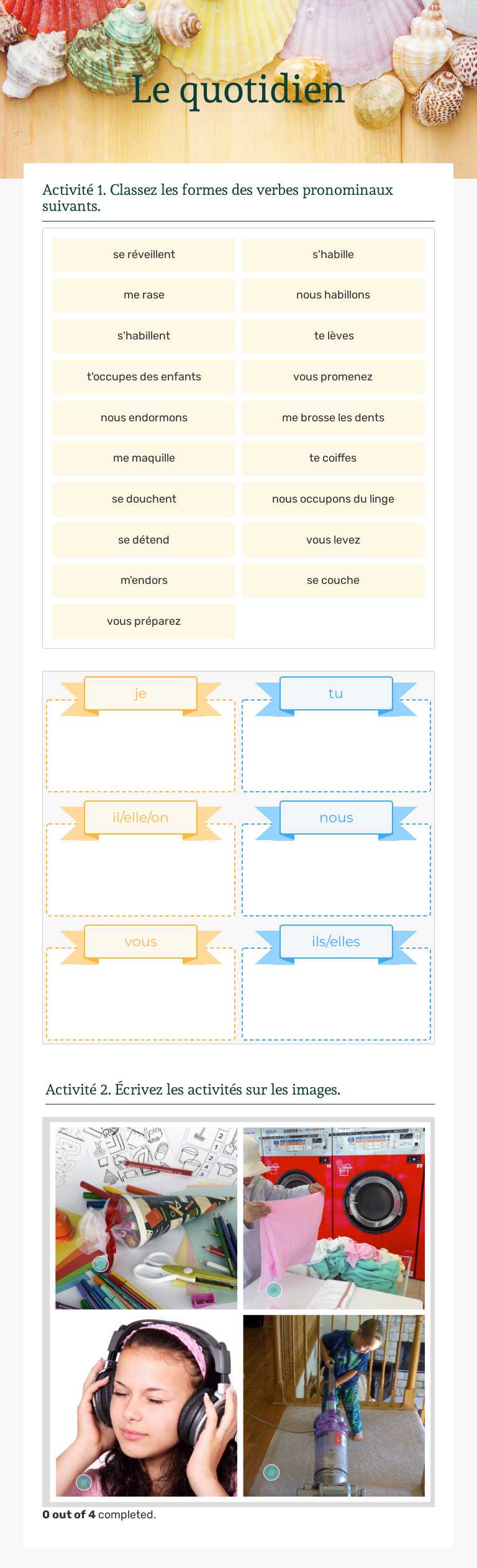 Le quotidien worksheet preview image