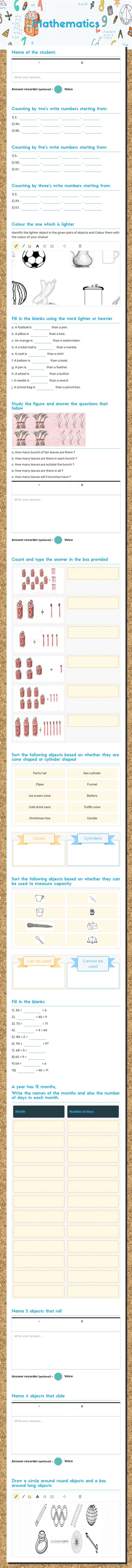 Mathematics worksheet preview image