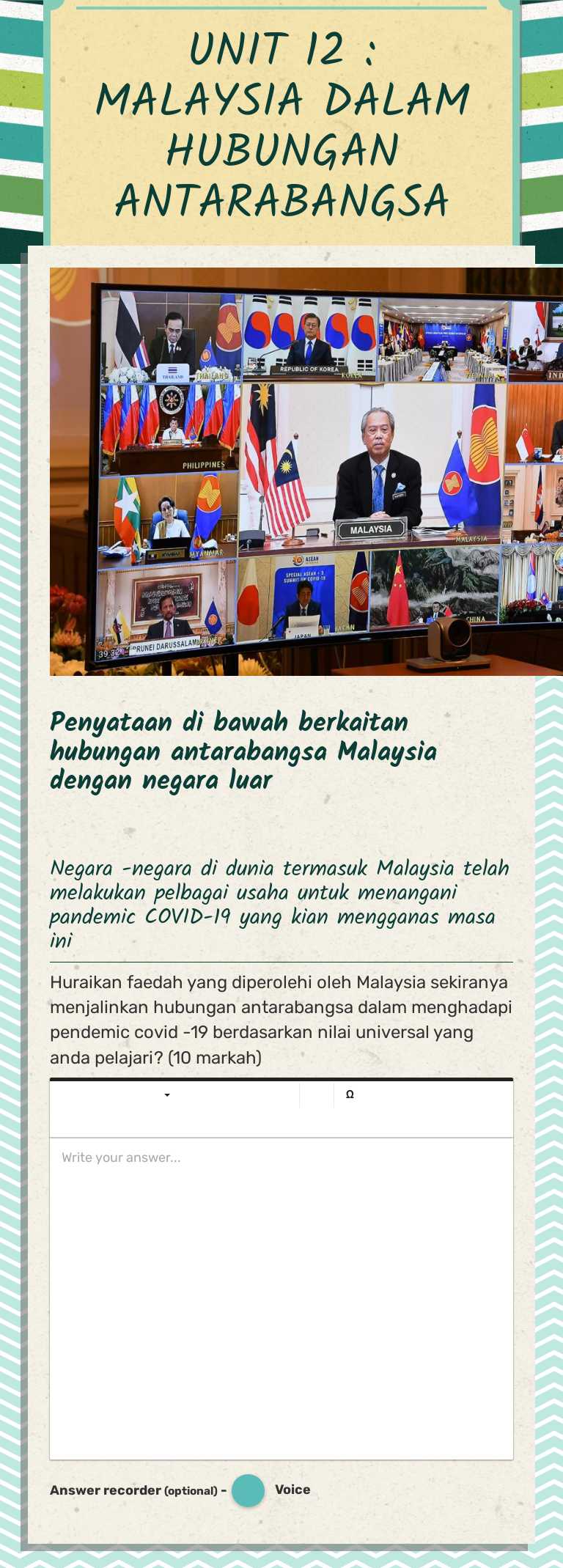 UNIT 12 : MALAYSIA DALAM HUBUNGAN ANTARABANGSA worksheet preview image