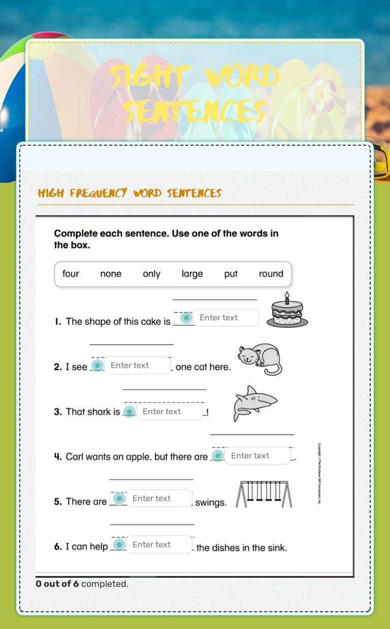 Sight word sentences worksheet preview image