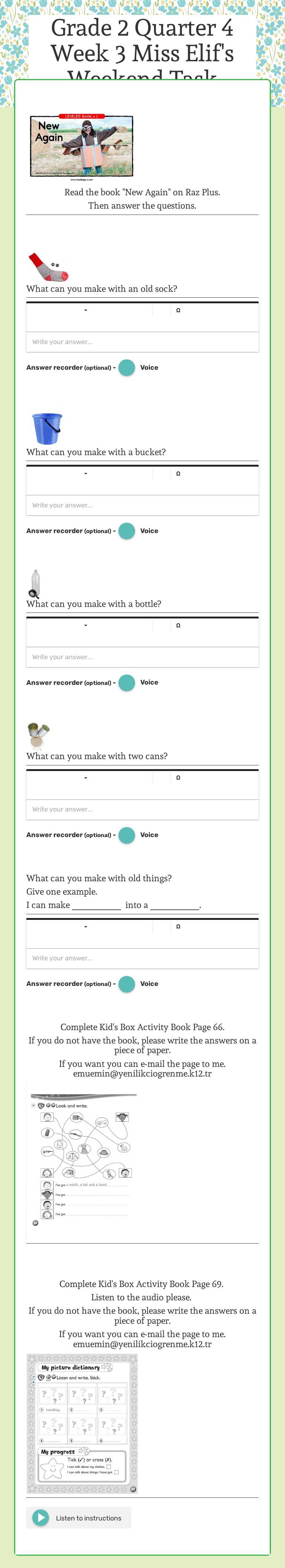 Grade 2 Quarter 4 Week 3 Miss Elif's Weekend Task Grade 2 worksheet preview