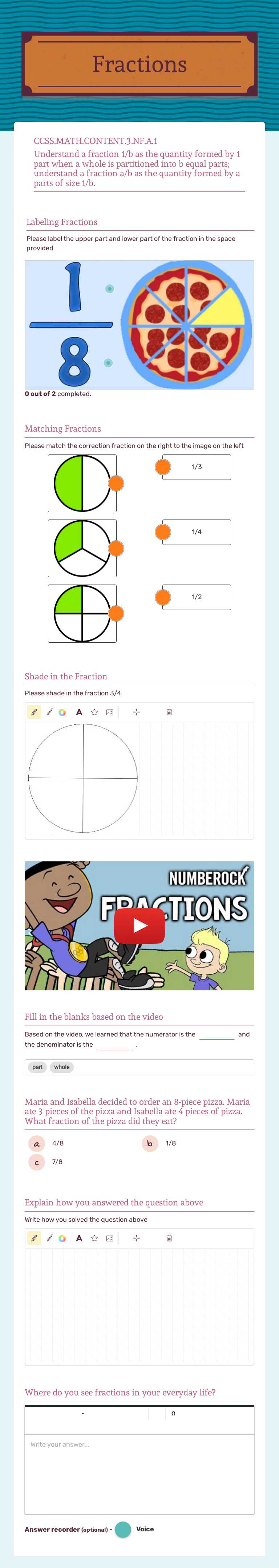 Fractions worksheet preview image
