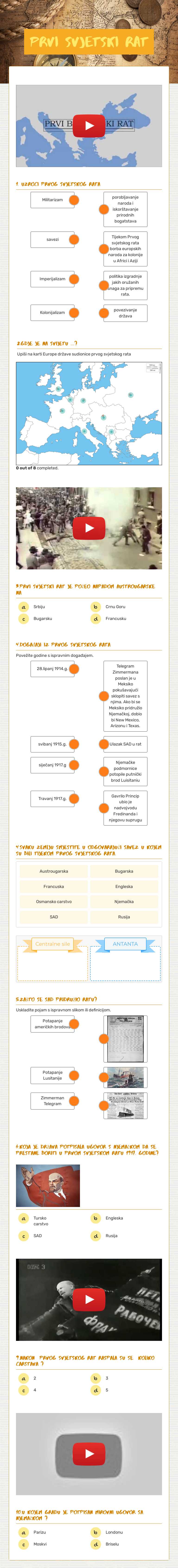 PRVI SVJETSKI RAT worksheet preview image