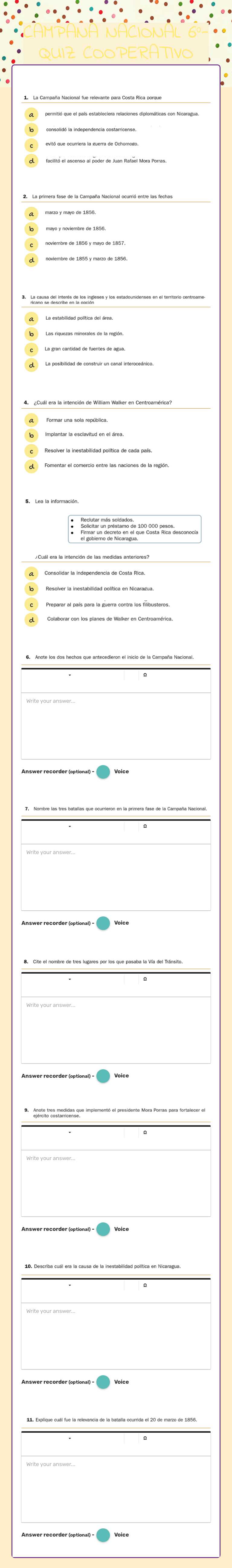 CAMPANA NACIONAL 6°- QUIZ COOPERATIVO worksheet preview image