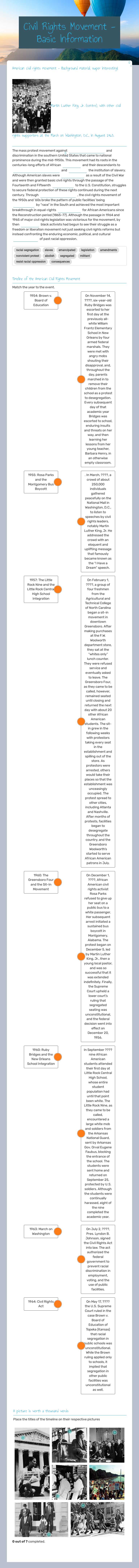 Civil Rights Movement - Basic Information worksheet preview image