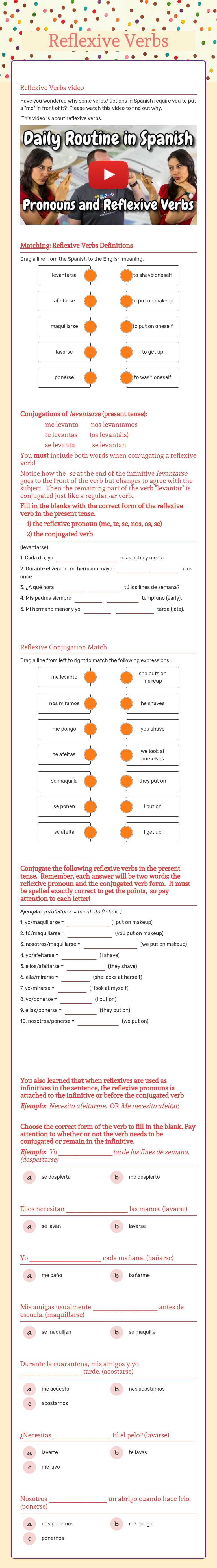 Reflexive Verbs worksheet preview image