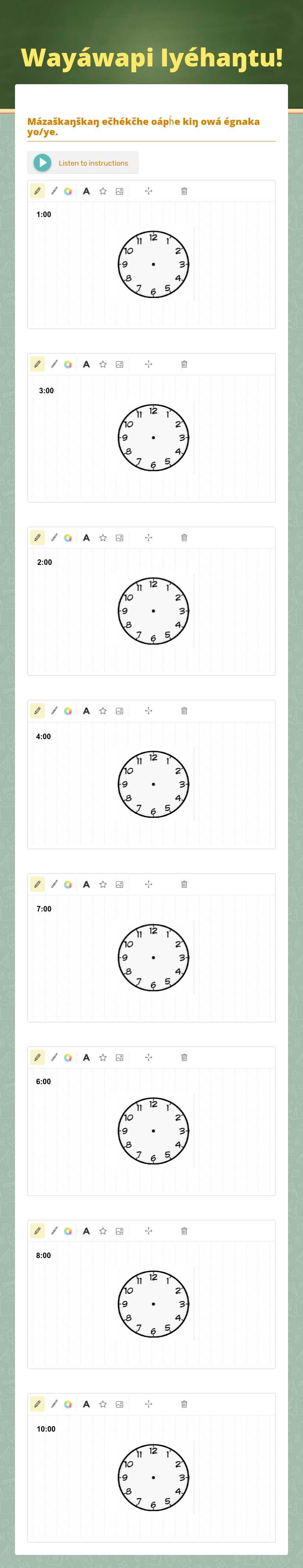 Wayáwapi Iyéhaŋtu! Grade 1 worksheet preview