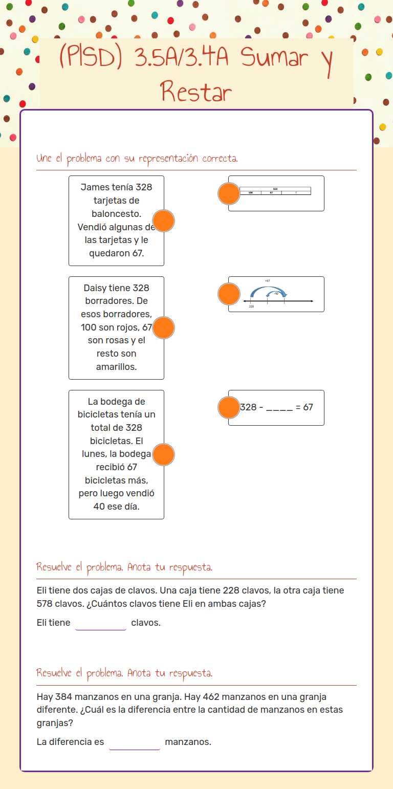(PISD) 3.5A/3.4A
Sumar y 
Restar worksheet preview image