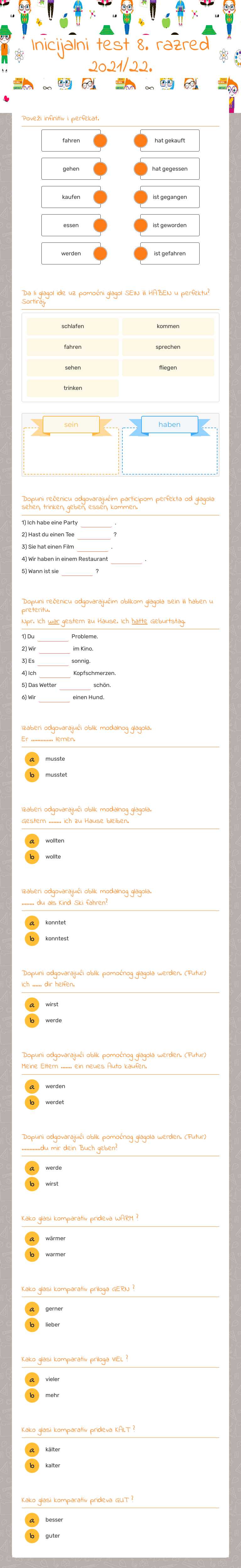 Inicijalni test 8. razred 2022/23. worksheet preview image