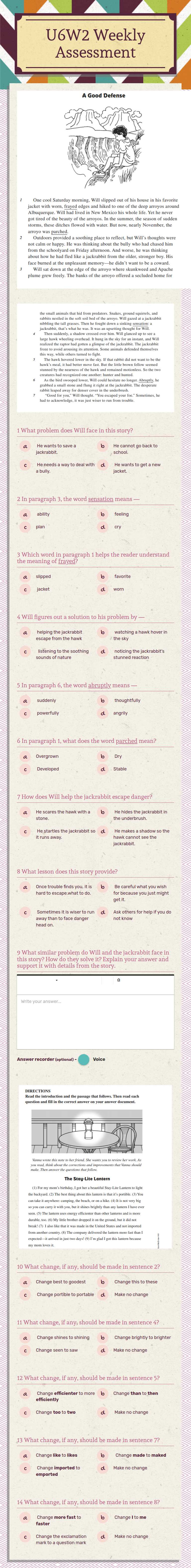 U6W2 Weekly Assessment worksheet preview image