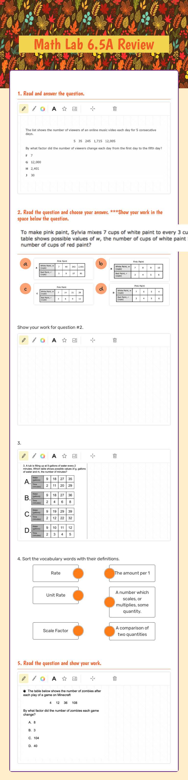 Math Lab 6.5A Review Grade 6 worksheet preview