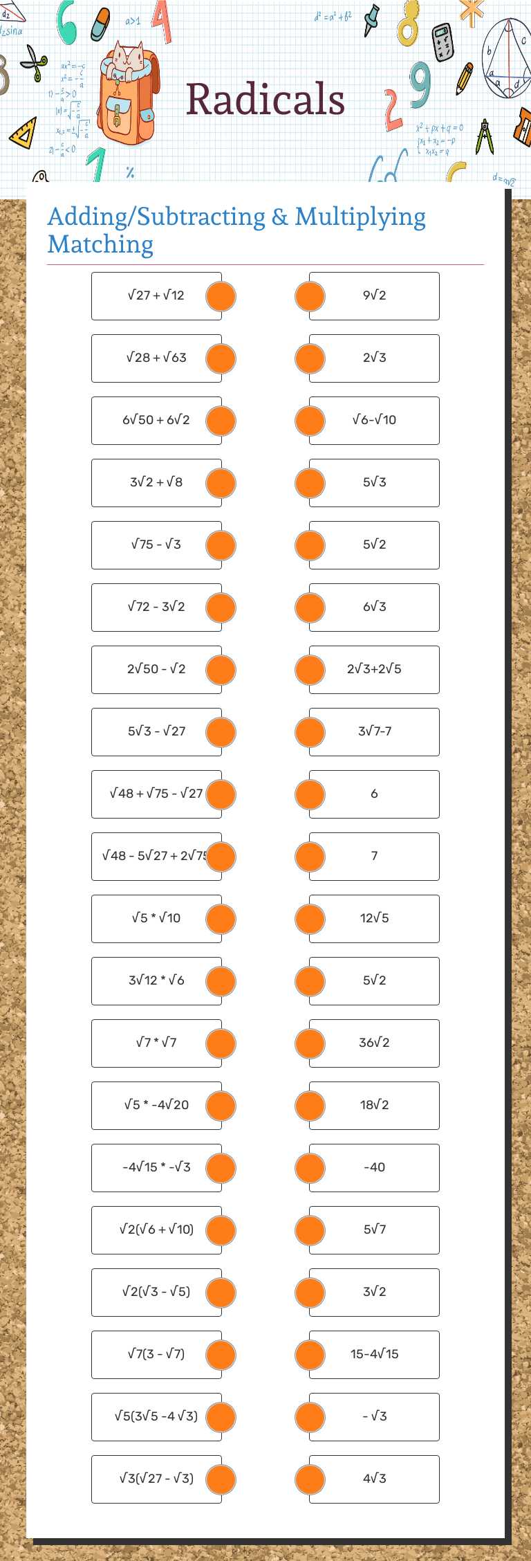 Radicals worksheet preview image