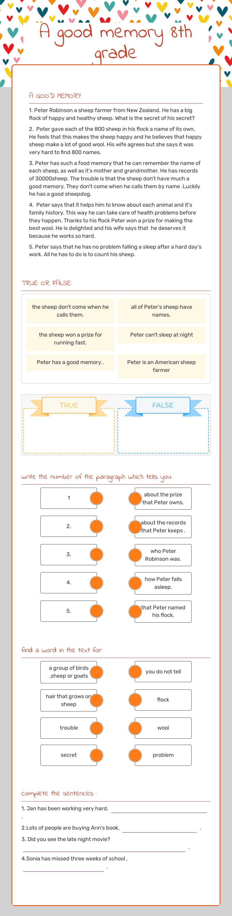 A good memory
 8th grade worksheet preview image