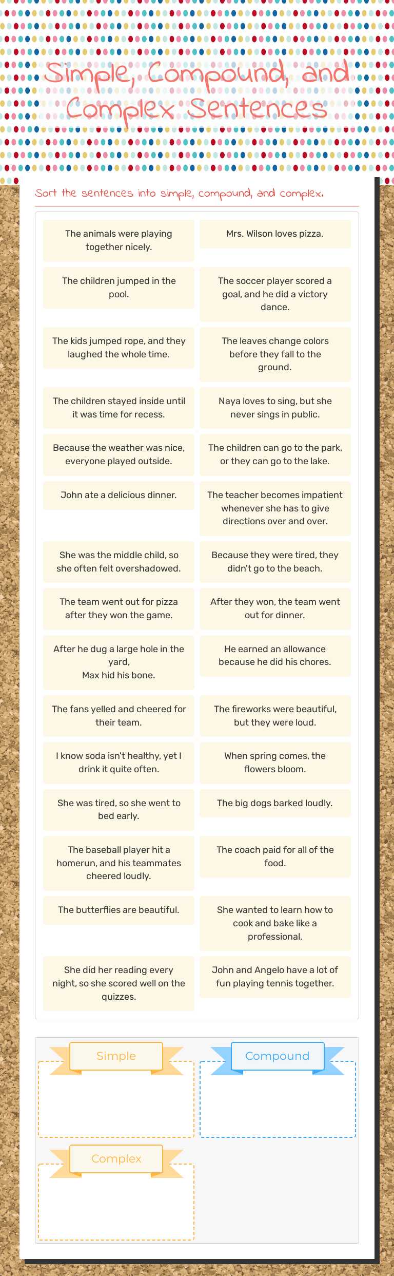Simple, Compound, and Complex Sentences Grade 6 worksheet preview